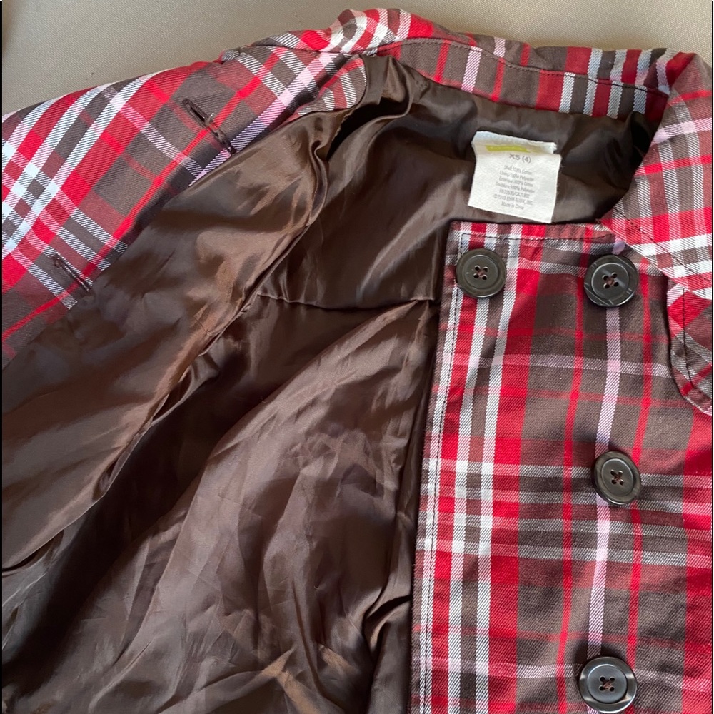 CRAZY 8 Girls Vintage HOLIDAY Plaid Trench Coat XS - Picture 6 of 13